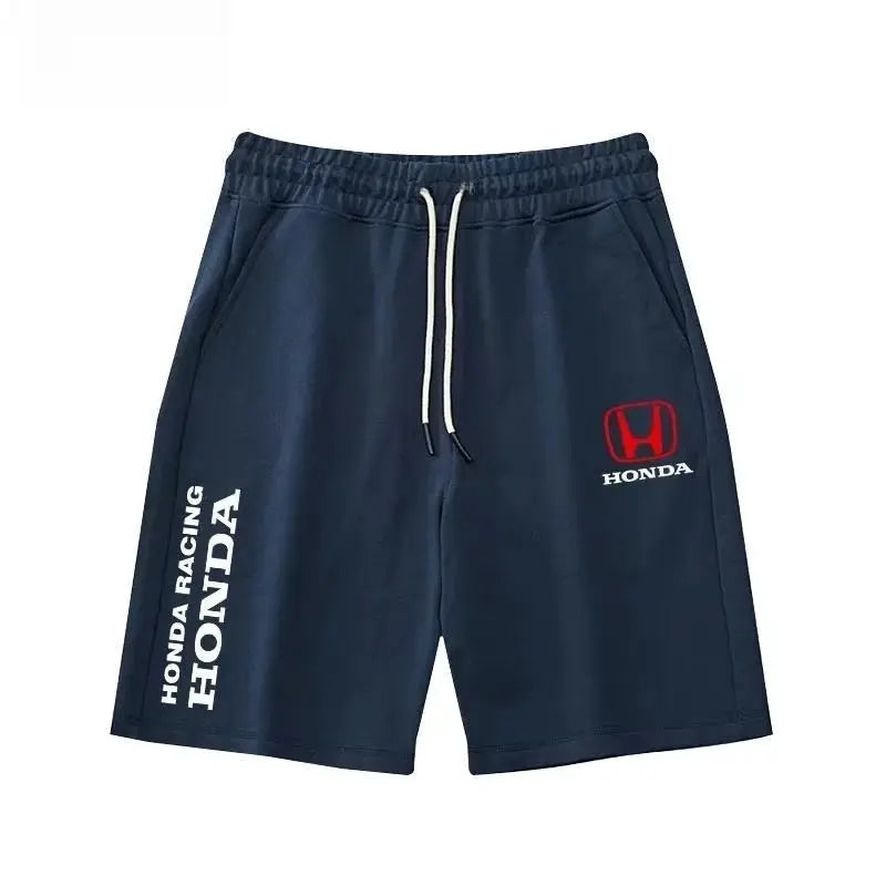 Honda cycling shorts in navy blue with white drawstring and Honda logo on leg.