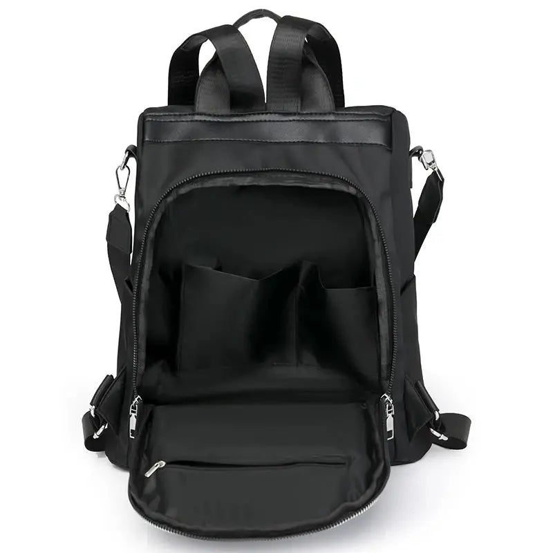 Women's anti-theft backpack, black, large-capacity travel bag with adjustable straps