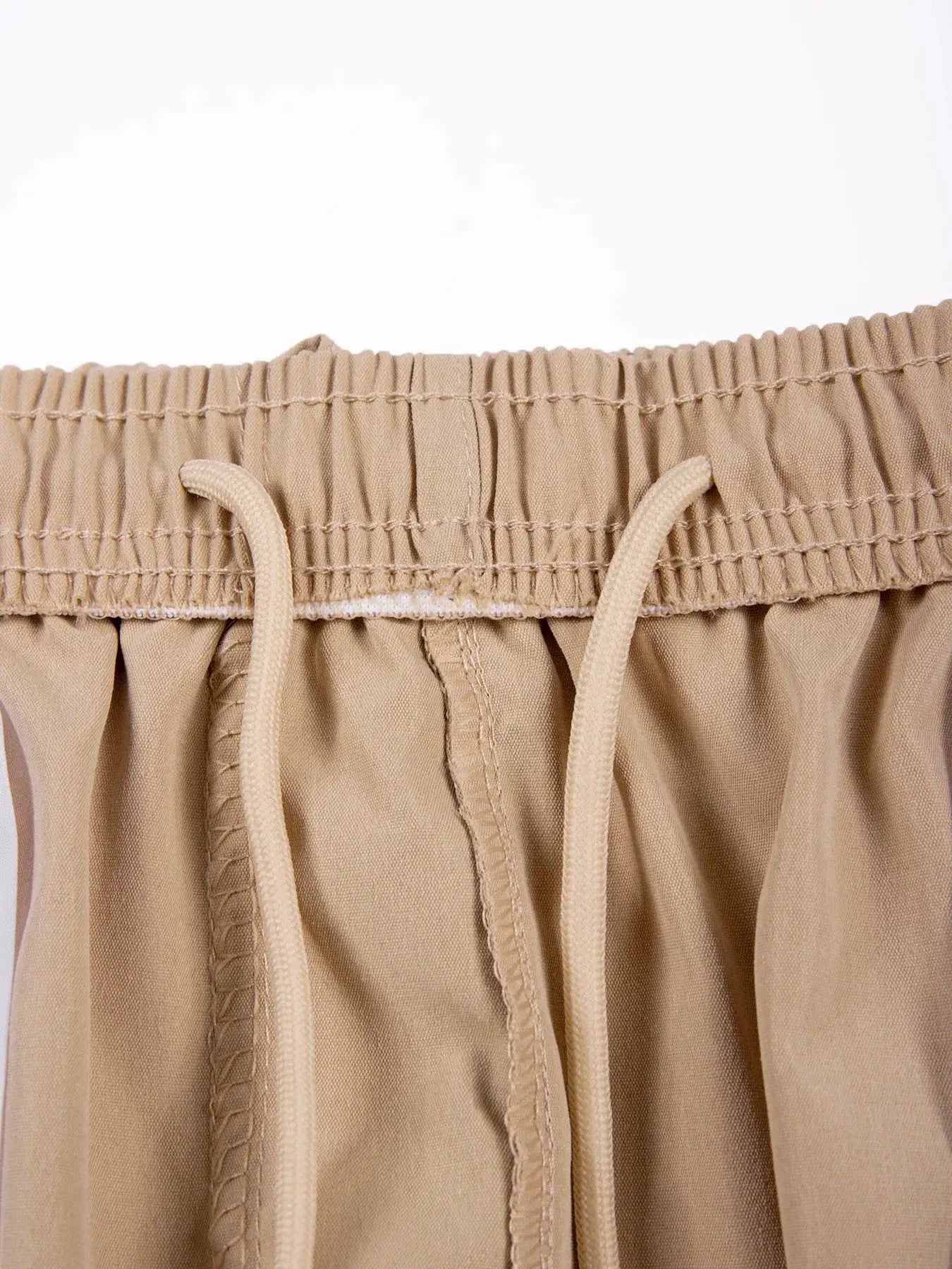 Summer men's cargo shorts, beige elastic waist with drawstring