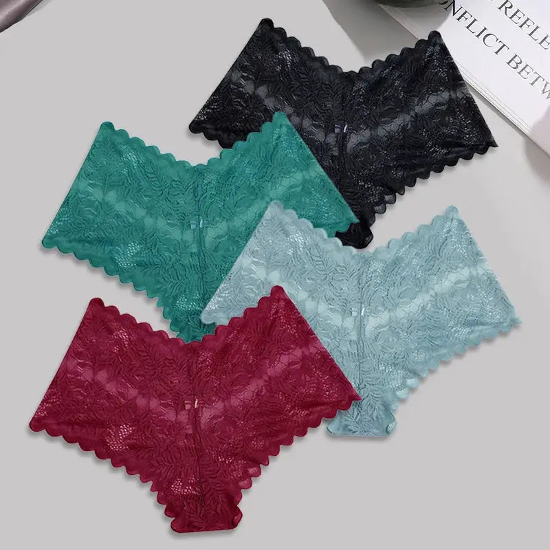 FINETOO lace floral boyshorts underwear 4pc set by Simples Market in black, teal, light blue, and burgundy