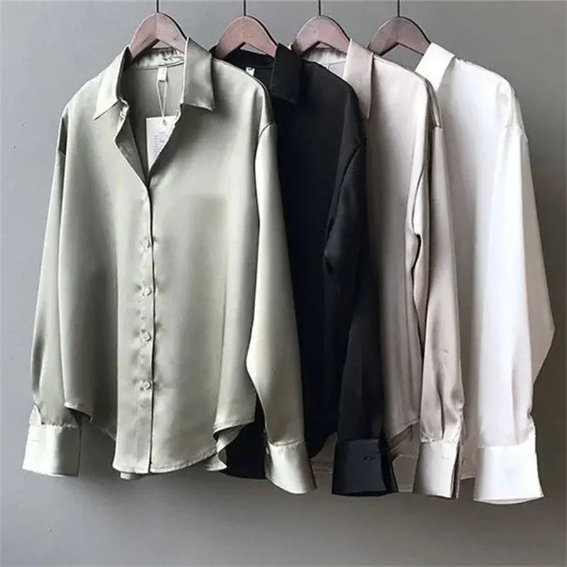 Women's Spring Autumn Style Blouse Long Sleeve Turn Down Collar Casual Top Polyester Blouse DF4849