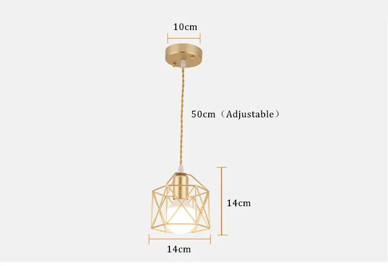 Pendant light by Simples Market: modern LED fixture in iron gold with geometric metal cage and adjustable cord