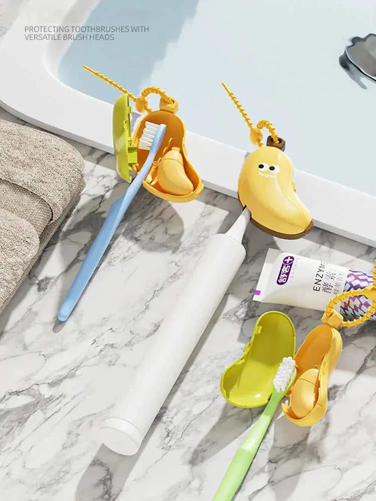 Simples Market Banana Toothbrush Protective Cap with Toothpaste Storage Box, yellow travel case