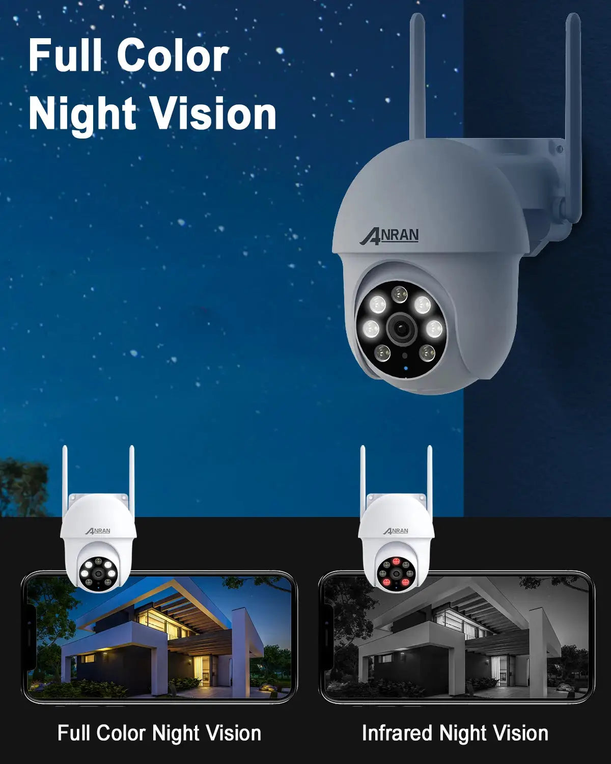 ANRAN 5MP wired security cameras, two units, with dual antennas; full color night vision