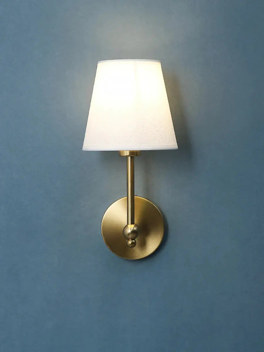 American retro wall lamp by Simples Market; brass sconce with white fabric shade