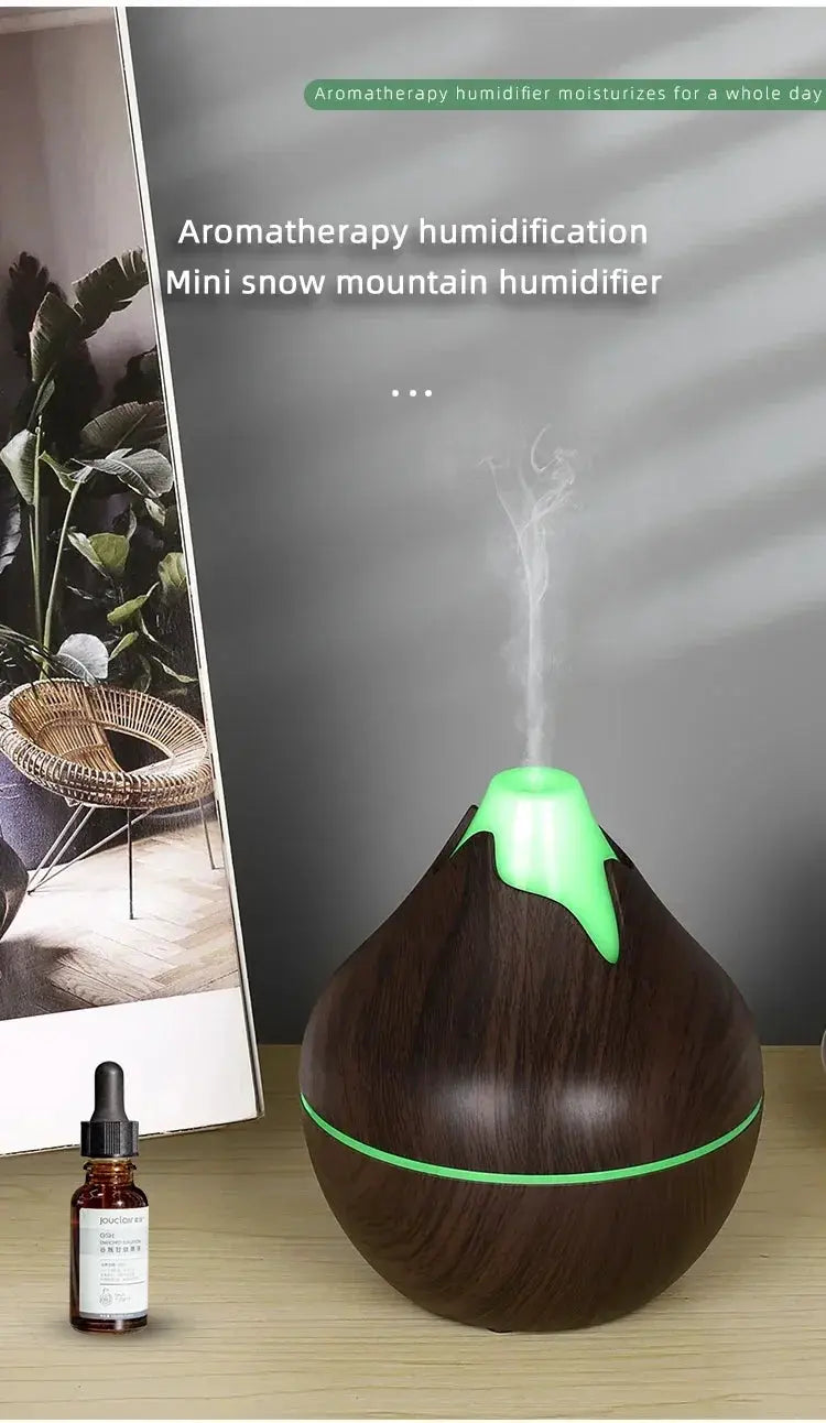 350ML Aromatherapy Essential Oil Diffuser Wood Grain Remote Control Ultrasonic Air Humidifier Cool with 7 Color LED Light