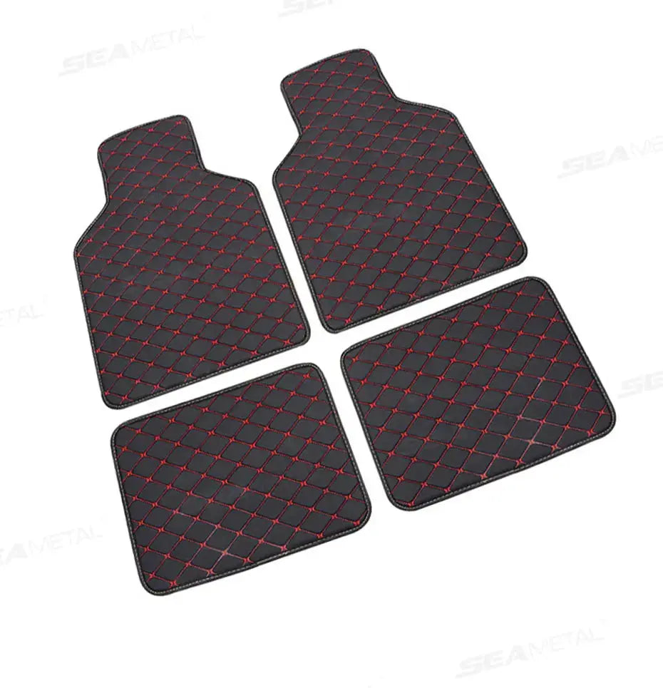 SEAMETAL 4-Piece car floor mat full set from Simples Market, black with red diamond stitching, non-slip waterproof mats