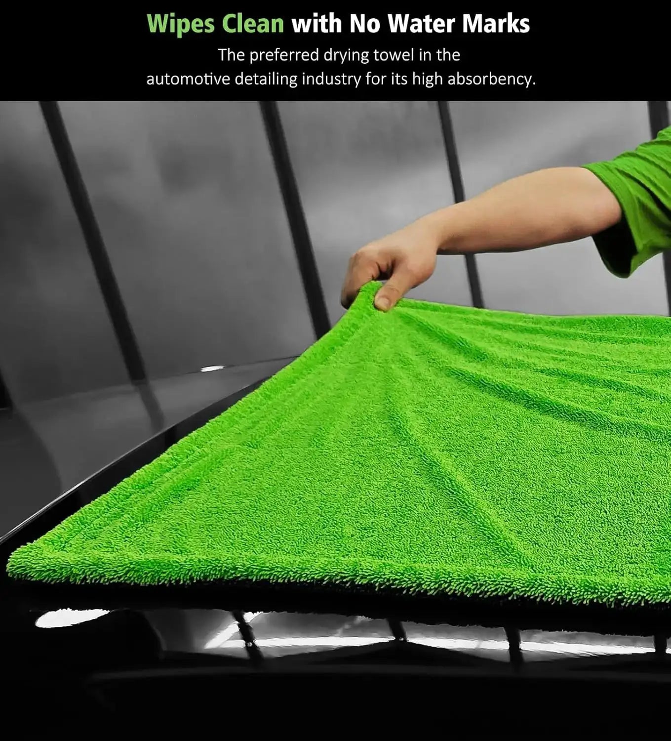 Simples Market car drying towel, green double-sided microfiber for scratch-free detailing