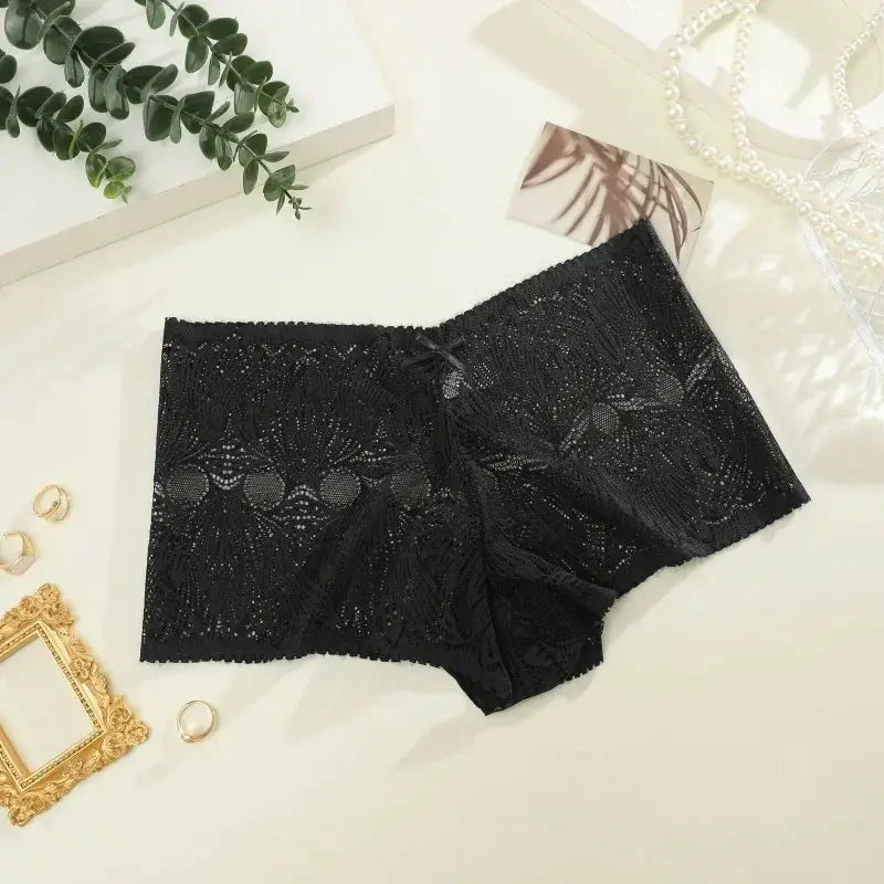 3-piece women's seamless lace briefs in black, low-rise breathable underwear by Simples Market