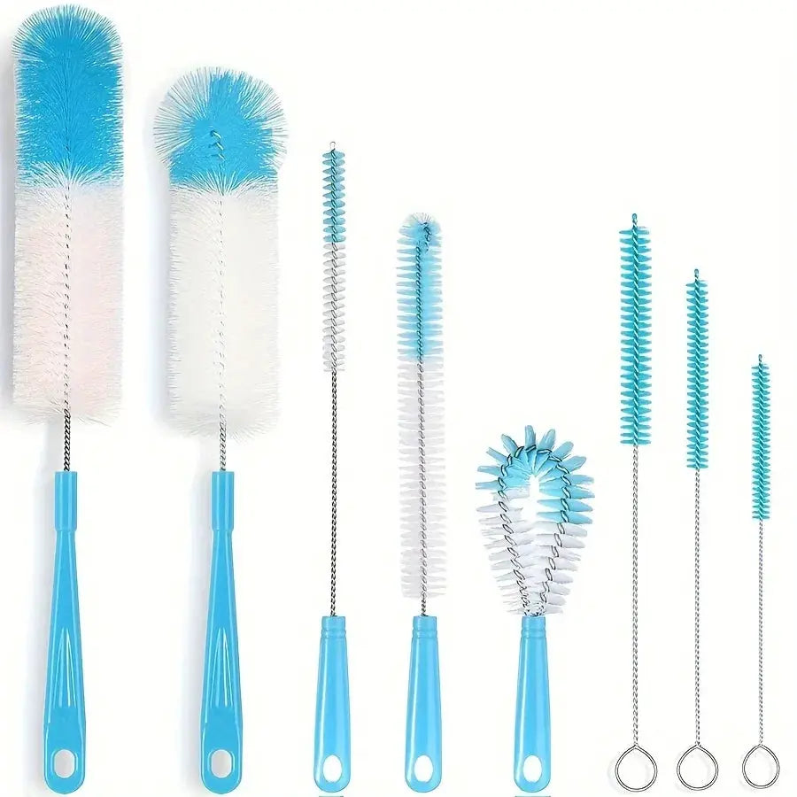 Simples Market 8-piece boxed wine bottle cleaning brush set with long blue handles