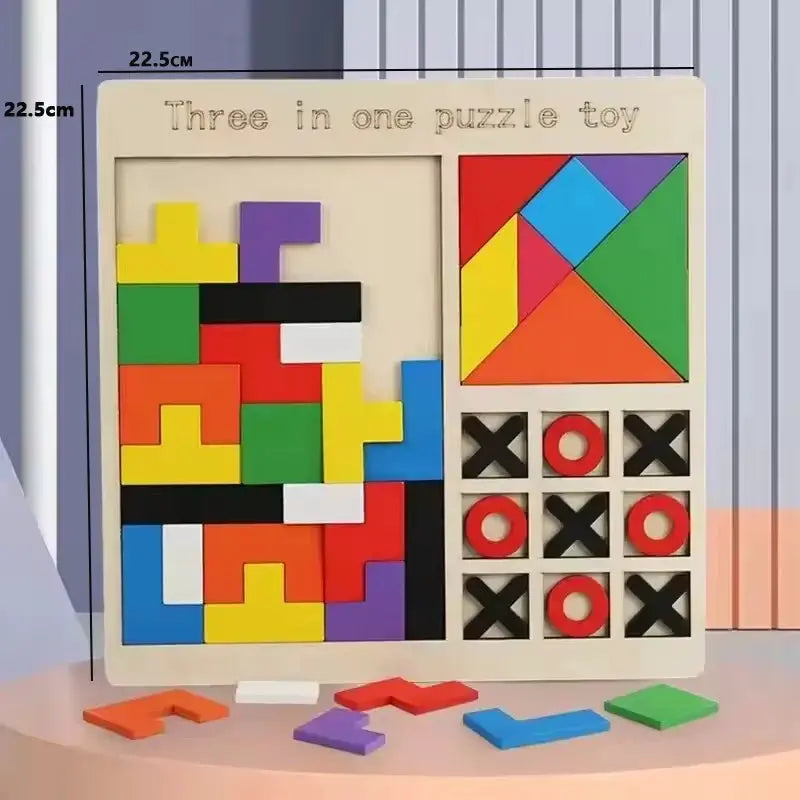 1 Set Wooden Blocks Puzzle Tangram Jigsaw Toy Brain Teasers 3D Colorful Russian Blocks Montessori Educational
