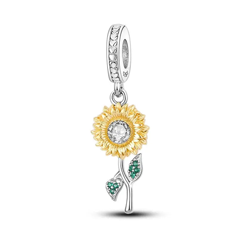 Silver Tone Sunflower And Four Leaf Clover Charm Pendant For Women Bracelet Jewelry Making