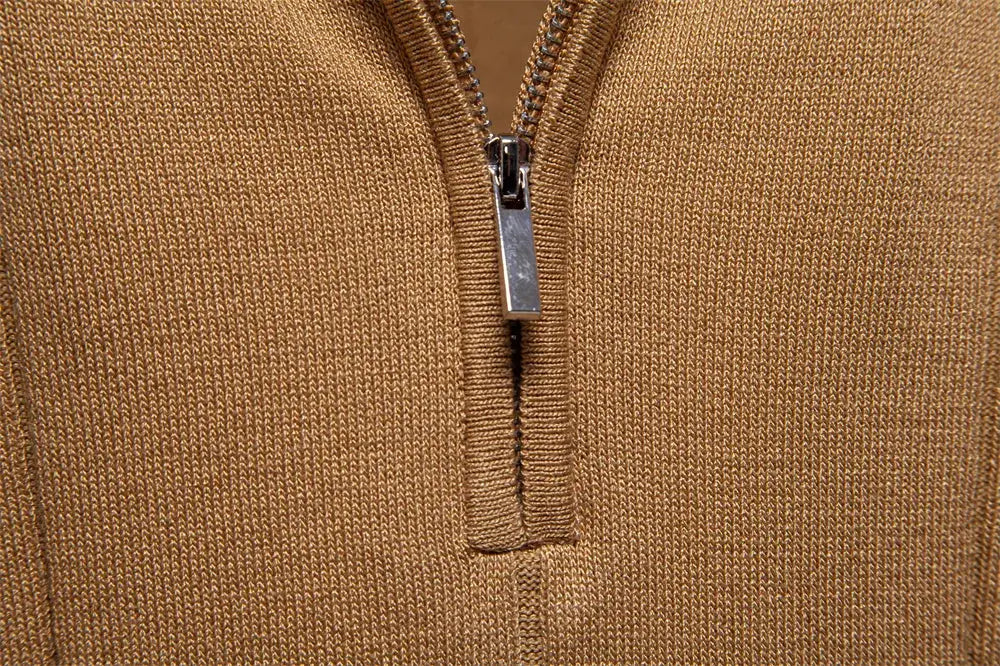 AIOPESON men's solid brown zip polo shirt in knit fabric by Simples Market