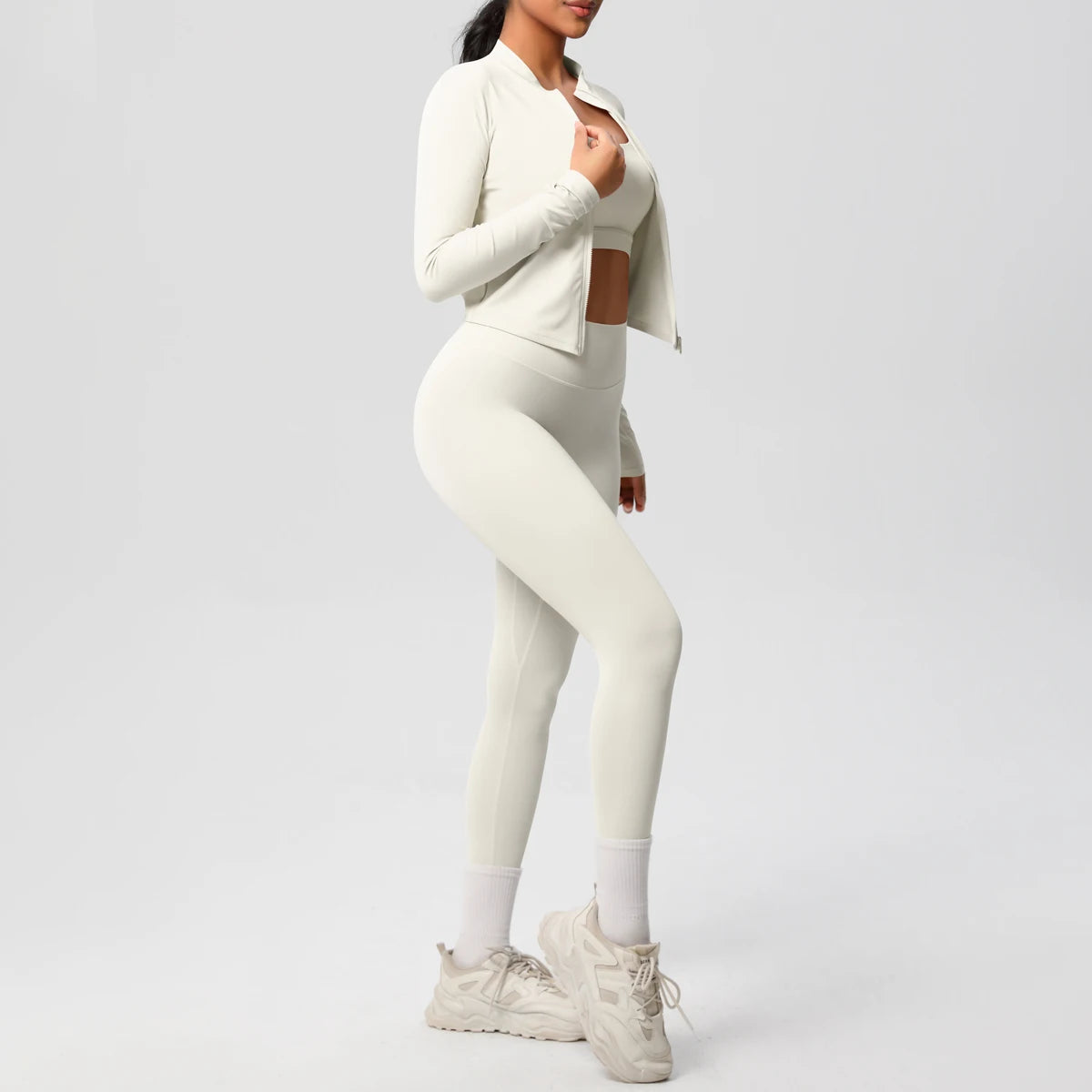 3 Piece Yoga Set for Women Sports Bra Zipper Jacket Leggings Gym Wear