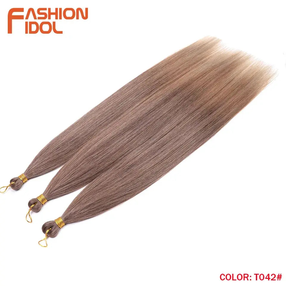 Ariel straight pony hair bundles, 3pc, ombre silver grey, 28in crochet braids extensions, Fashion Idol, color T042#