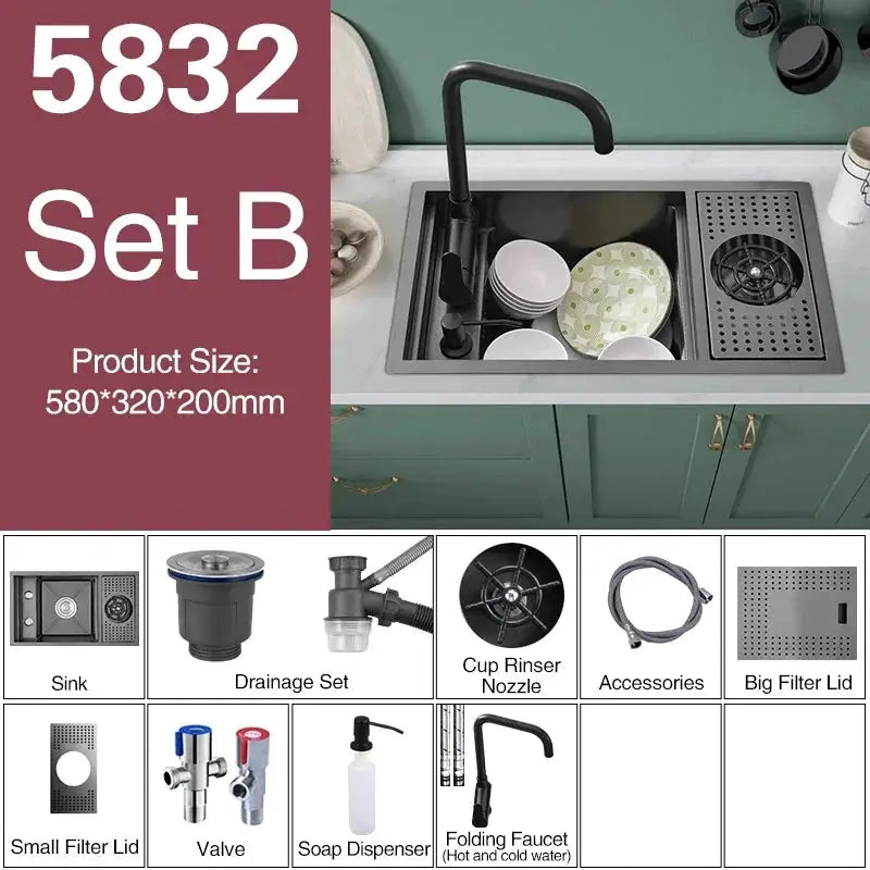 ASRAS Nano black small single-bowl kitchen sink with lifting faucet