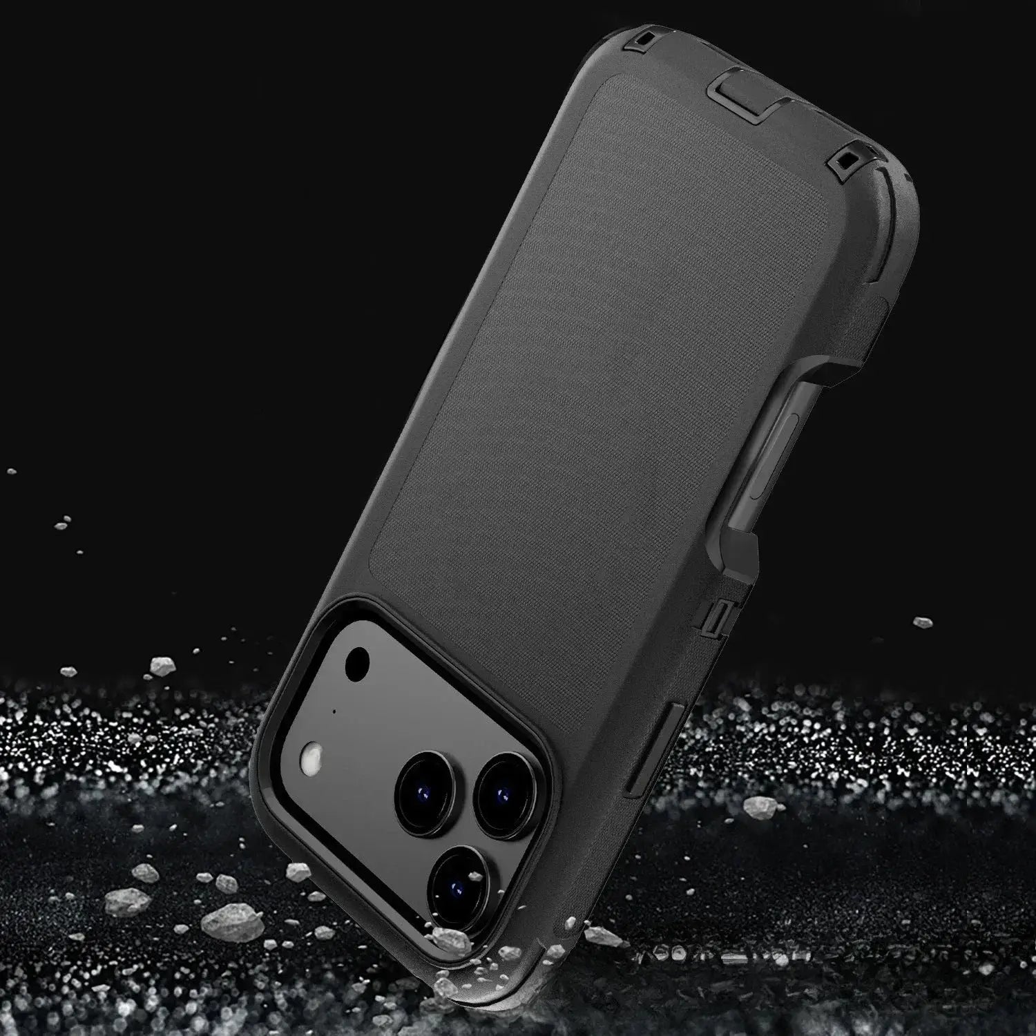 Rugged shockproof belt-clip case in black 2-tone armor shell for iPhone 17 Air, 16, 15, 14 Plus by Simples Market