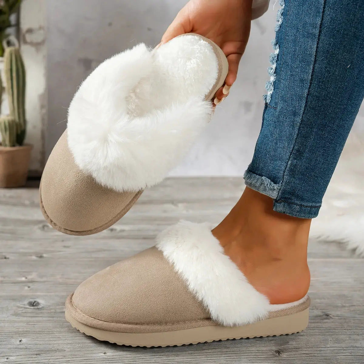 CozyNest Womens Winter Slippers Non Slip Plush Low Heel Slip On Thickened Lining For Warmth And Comfort
