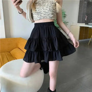 Simples Market black high-waisted tiered ruffle mini skirt for women