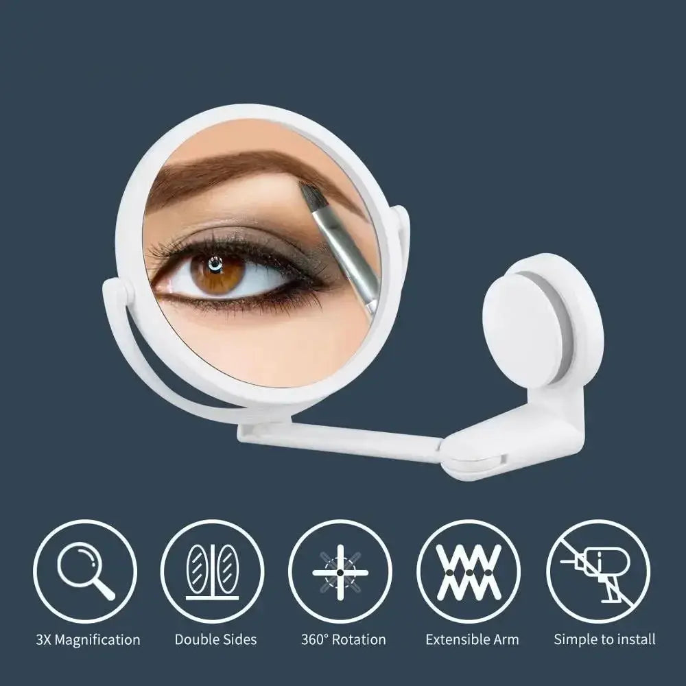 Rotating white plastic round vanity mirror with suction mount