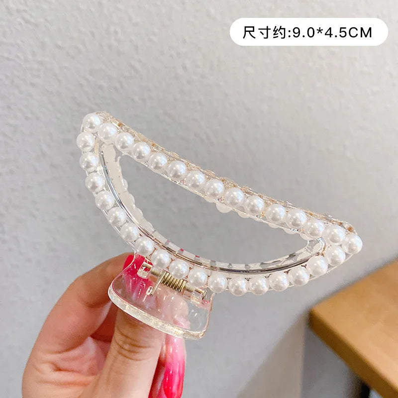 PearlGlow Simulated Pearl Hair Claws for Women Korean Acrylic Large Size Barrette Shark Clip Elegant Secure Hold All Day