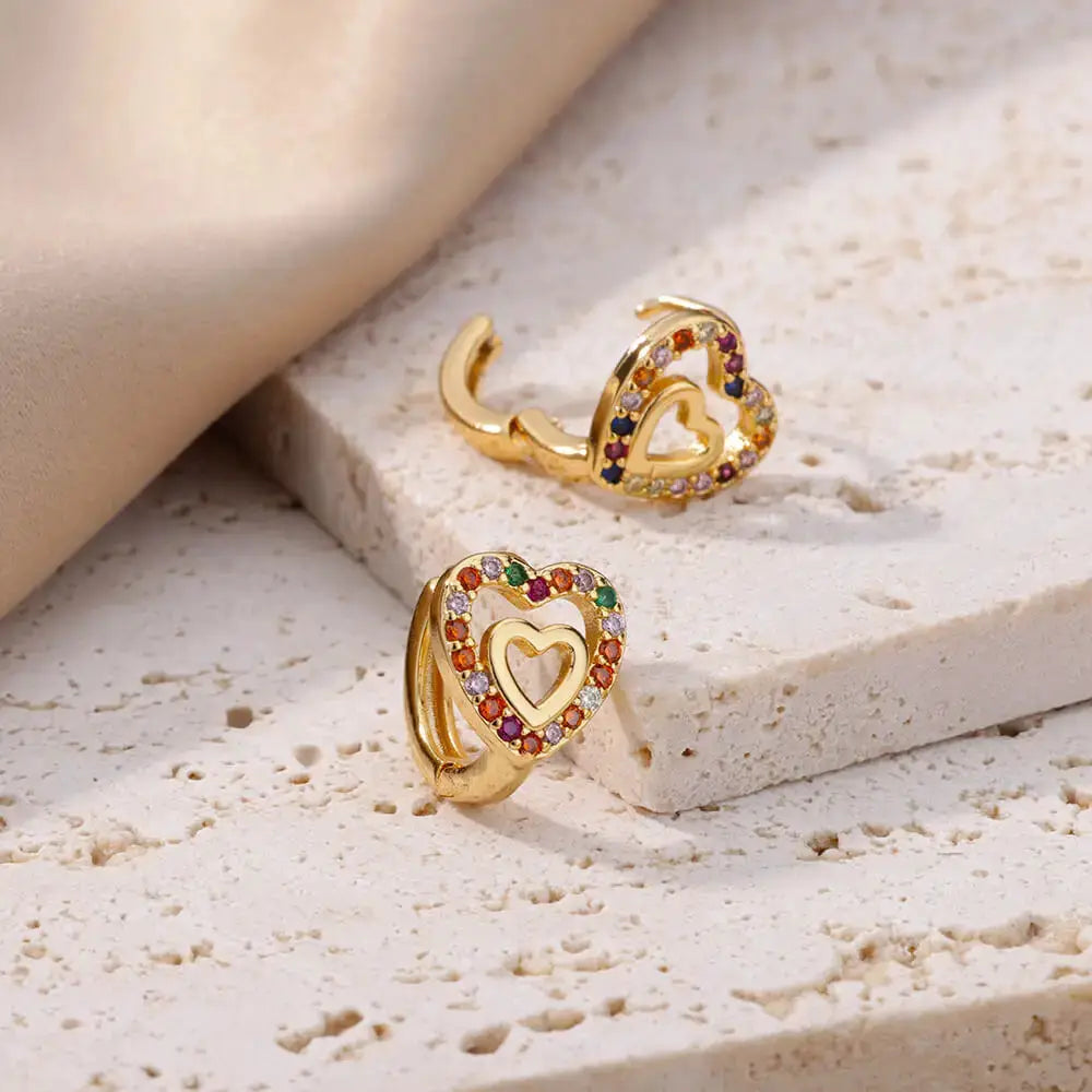 Hollow Zircon Heart Earrings For Women Stainless Steel Gold Color Jewelry Gift Free Shipping Luxury Wedding Accessory