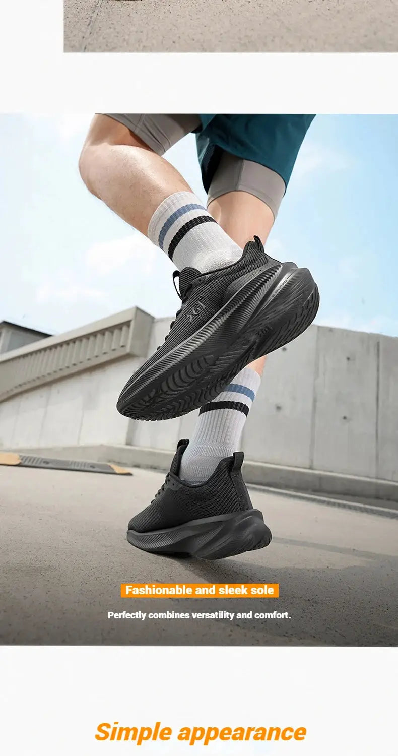 361 Degrees Fengye 5.0 running shoes, black lightweight sneakers with a chunky curved sole.