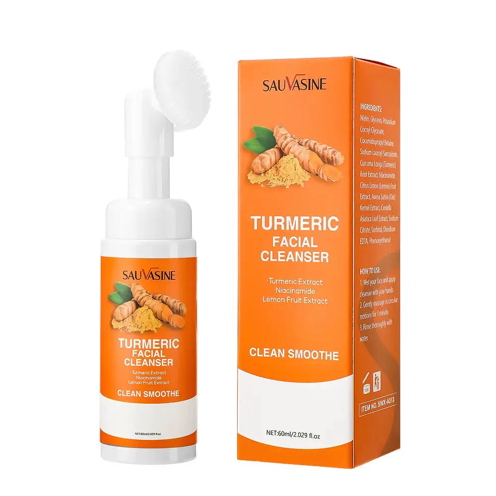 Turmeric Facial Cleanser With Lemon Extract And Niacinamide Daily Foaming Face Wash With Brush For Brightening Skin