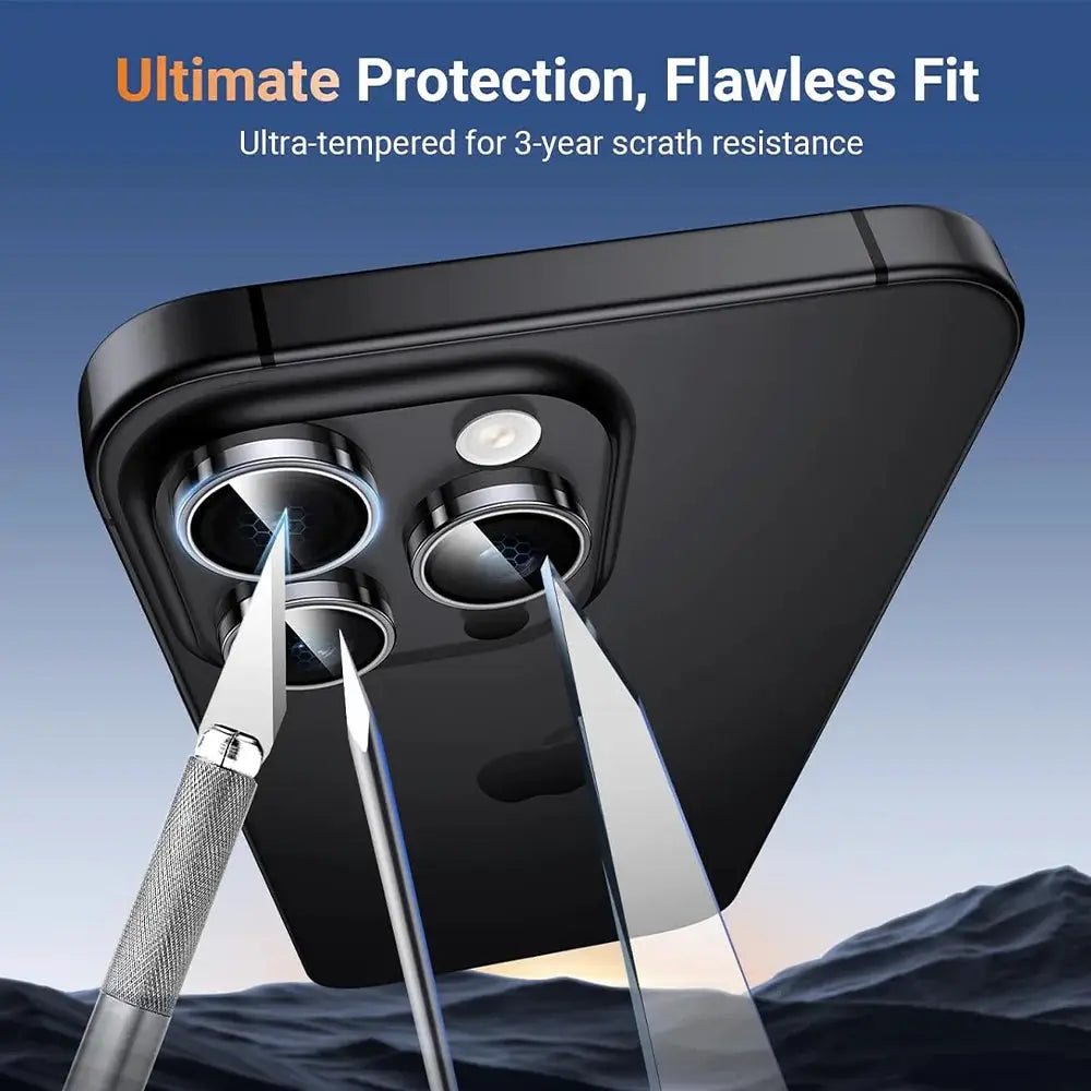 Simples Market Armor camera lens protector film for iPhone 17 Pro/Max, orange tempered glass back lens with metal ring