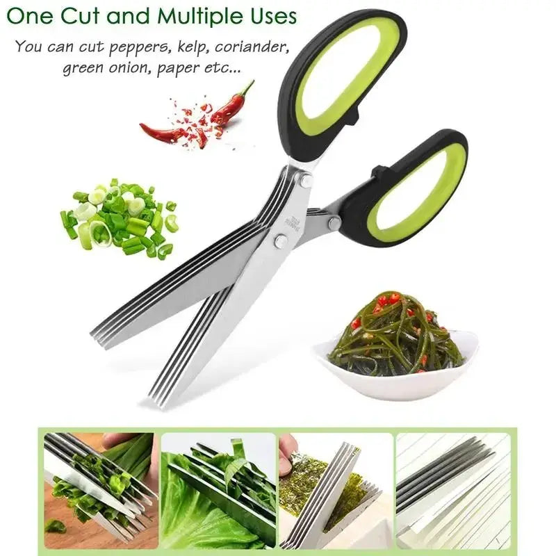 Multi Layer Stainless Steel Kitchen Scissors With Safe Cover For Herbs Green Onions Vegetables And Meat