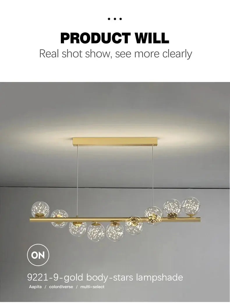 Nordic ceiling chandelier by Simples Market with gold body and glass globe bulbs