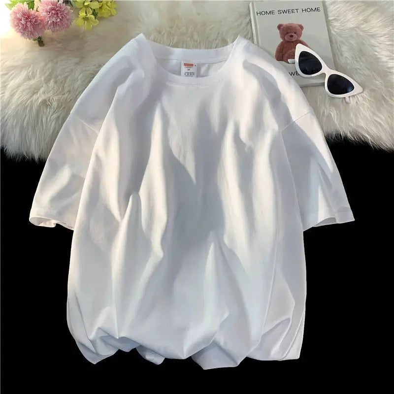 Oversized Summer Short Sleeve Men's T Shirt New Fashion Solid Loose O-Neck T Shirts Mens Cotton Hip Hop Streetwear Top Tees 5XL
