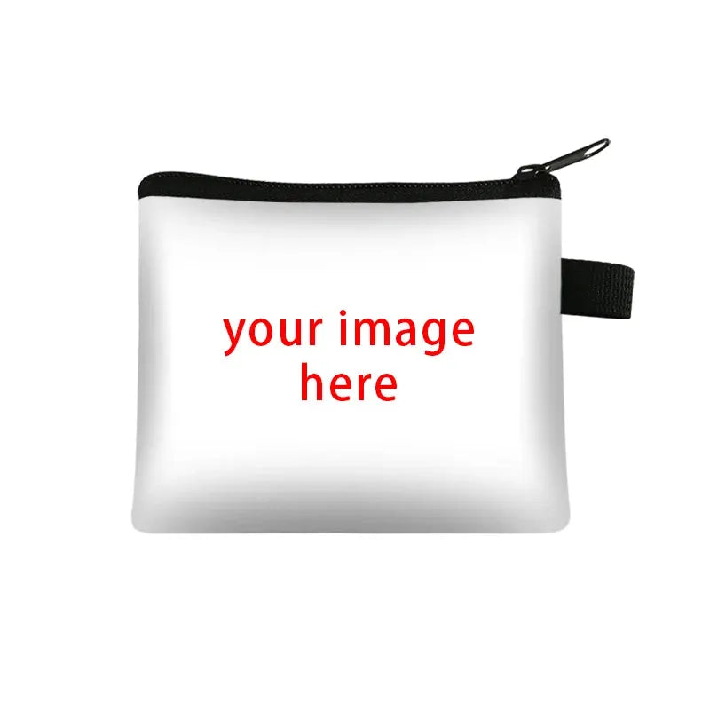 Coin purse with white body and black zipper, customizable with your logo image