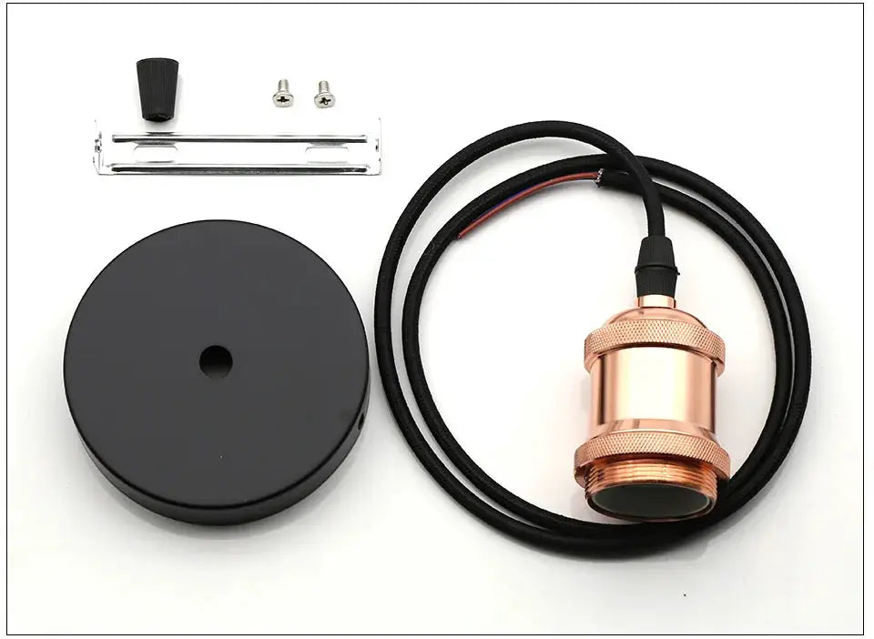 Pendant light by Simples Market, copper aluminum finish with black canopy and mounting hardware, E27 90–265V