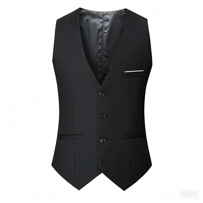 Simples Market black men's suit vest waistcoat with button-front and chest pocket detail
