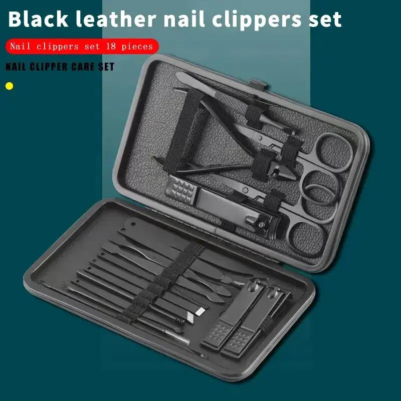 Stainless Steel Nail Clipper Set with Case Angled Nail Clippers Pedicure Tools Ear Pick Scoop and Dead Skin Remover