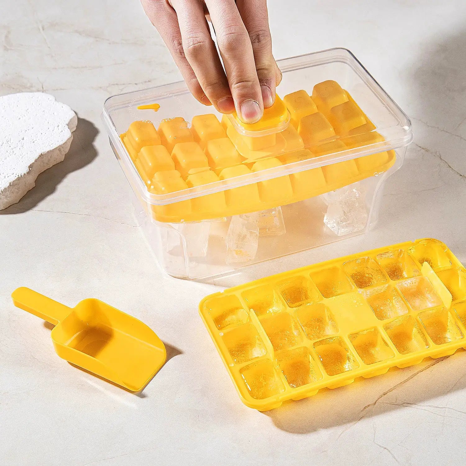 Ice Tray Set With Freezer Bin And Lid For 68 Ice Cubes Easy Press To Release Ice