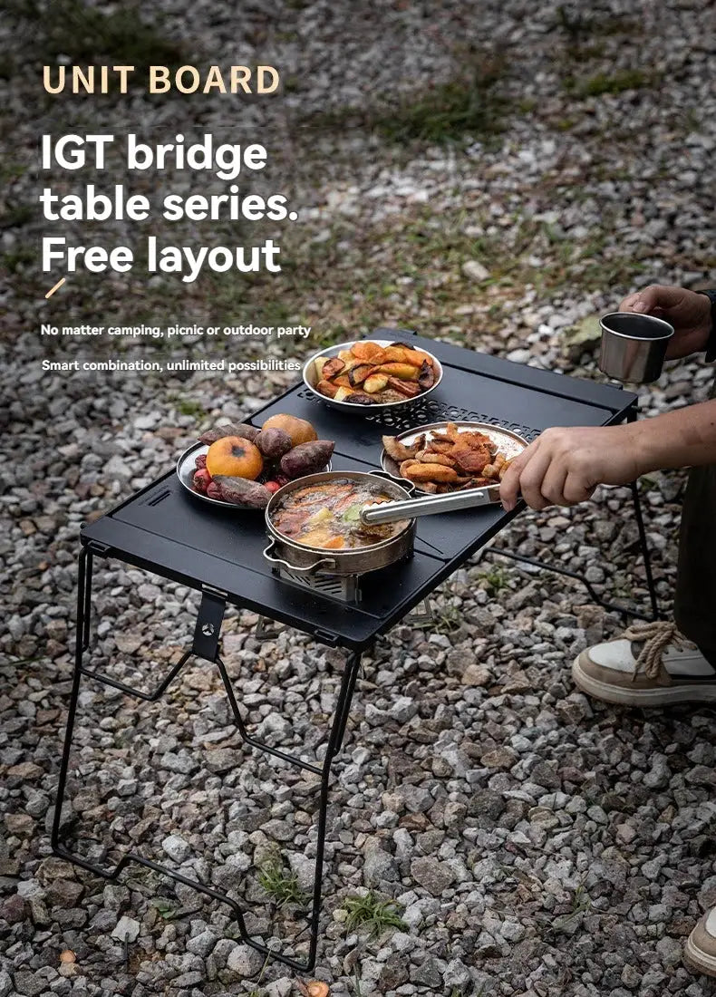 CAMPINGMOON CK-25BK-1PIGT folding outdoor camping table in black with cooking pots