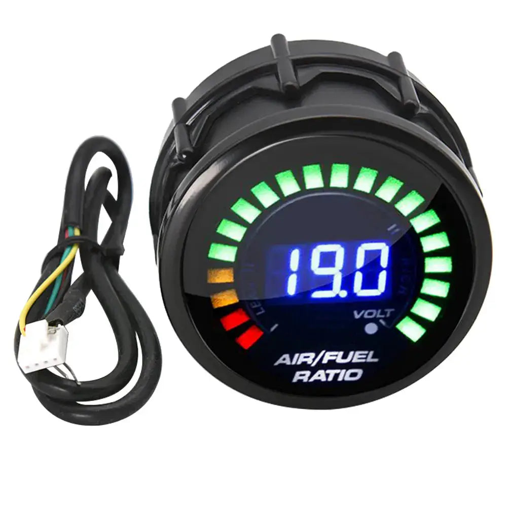 Air/fuel ratio gauge with voltmeter, 2'' 52mm, black housing, blue display, wiring harness by Simples Market