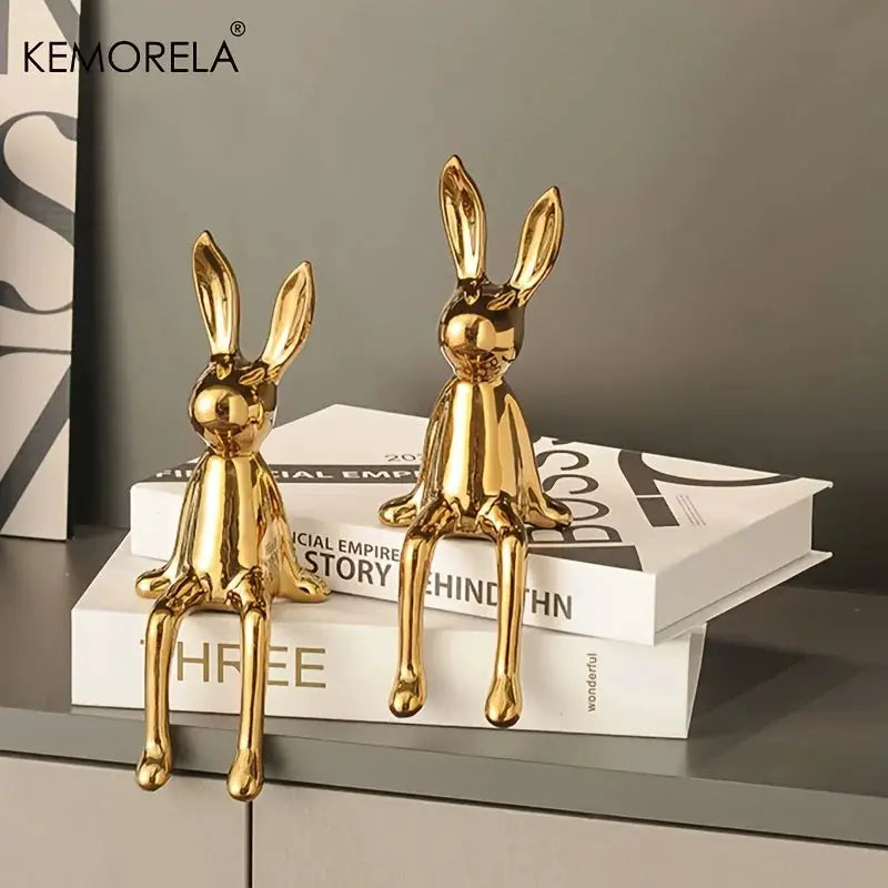 Ceramic Long Eared Sitting Rabbit Statue For Home Decor Luxury Ornament High End Art Aesthetics