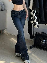 Kalevest Y2K High Street Low Rise Bootcut Jeans For Women In Blue