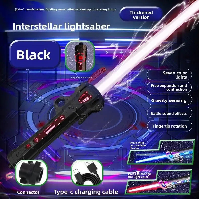 Children Colorful Glowing Telescopic Sword Toy 2 In 1 Light Up Laser Sword With Music Rotating Decompression Toy