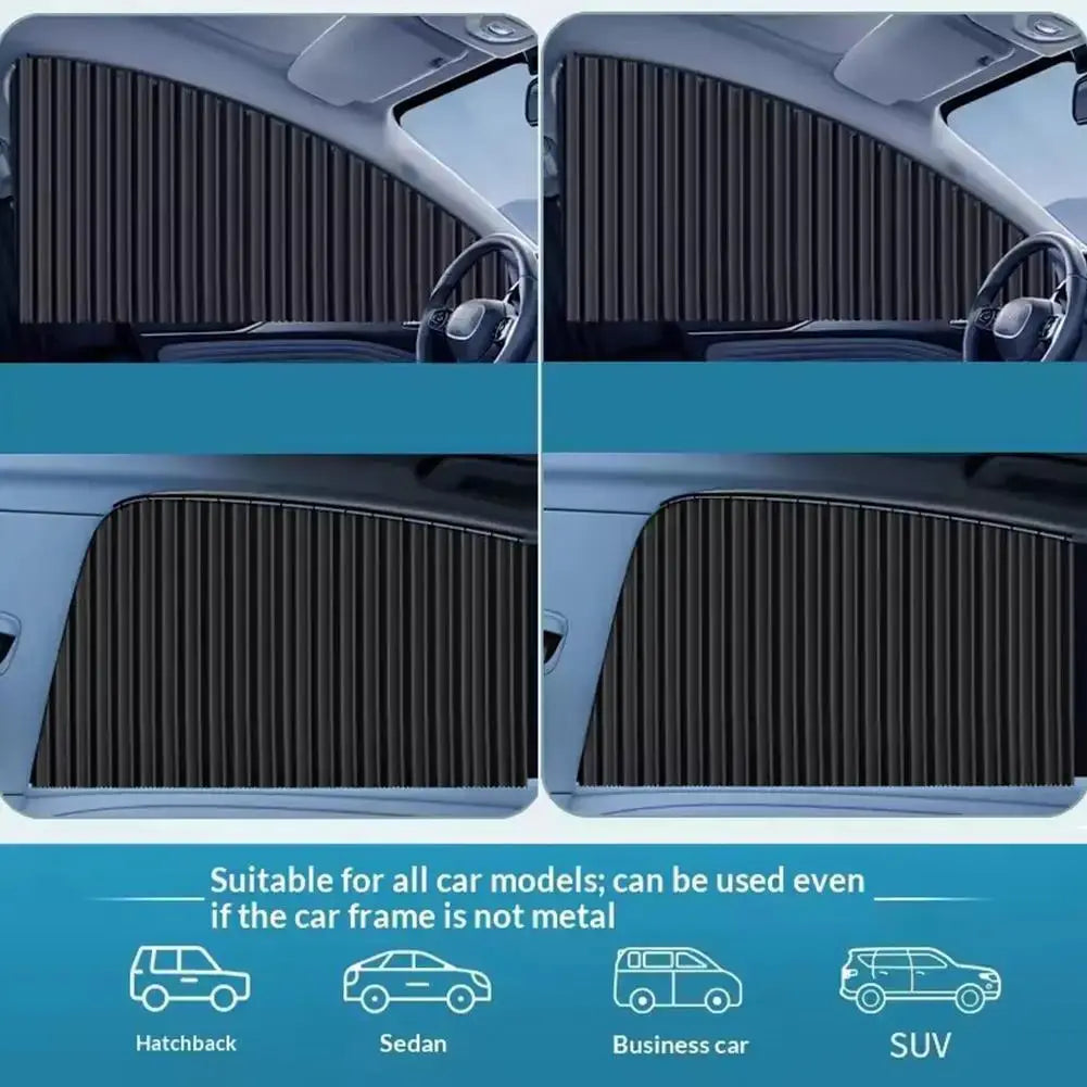 4Pcs car side window sun shade with telescopic foldable heat shield, black UV blocking privacy for sedan and SUV
