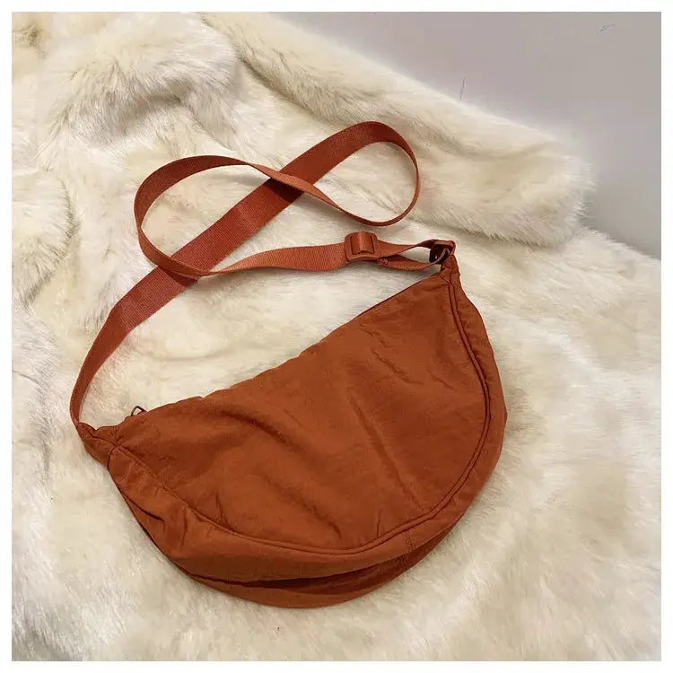 Casual nylon hobo crossbody bag in rust-brown with adjustable strap, Simples Market