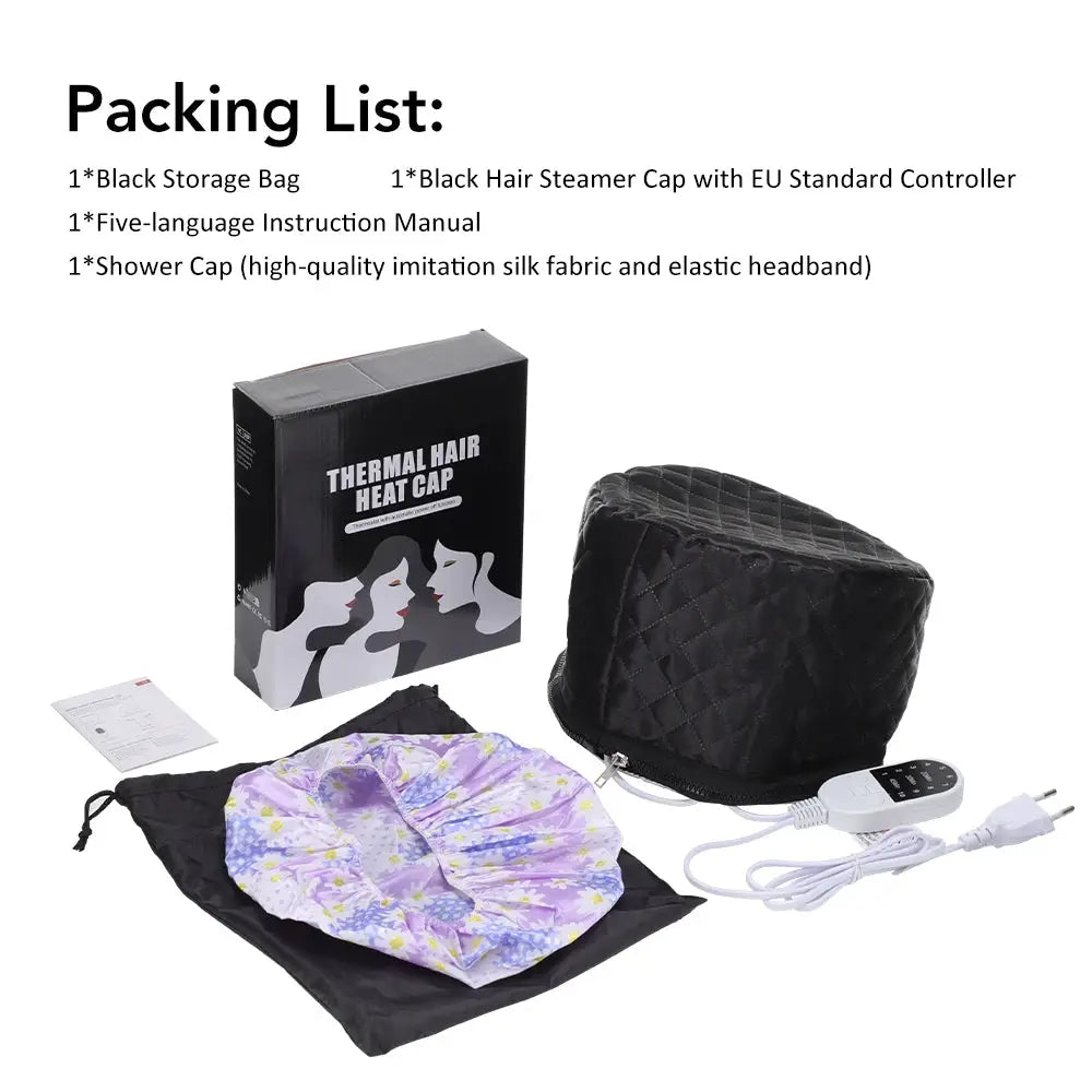 10-level electric hair heating cap by Simples Market with controller, power cord, storage bag and shower cap