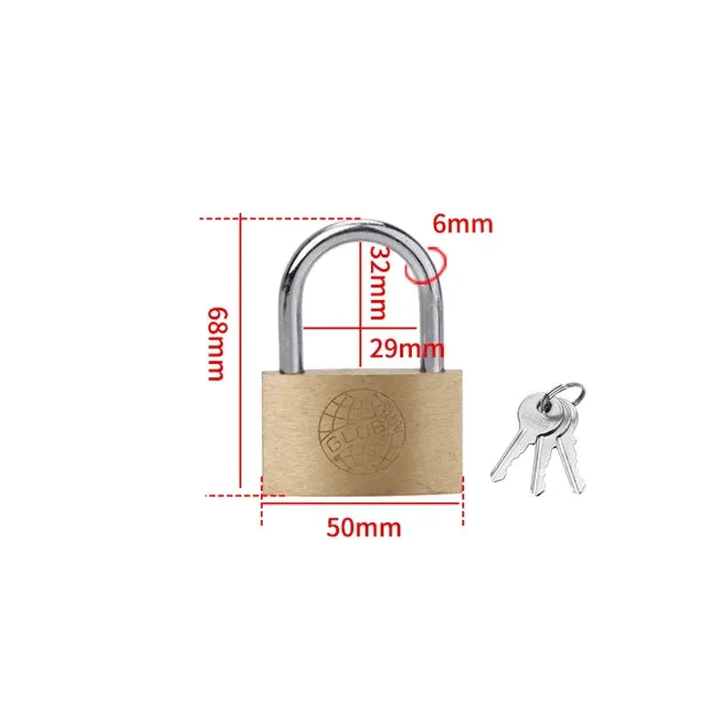 Simples Market copper padlock with 3 keys, brass body and silver shackle, 50mm for luggage or lockers