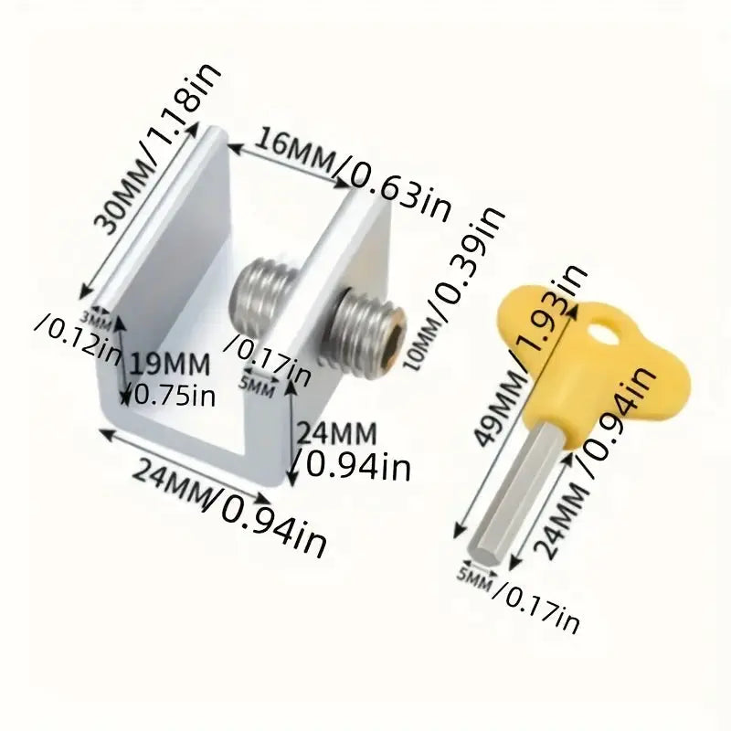 Simples Market sliding sash stopper lock kit, 2-piece set with metal bracket and yellow latch