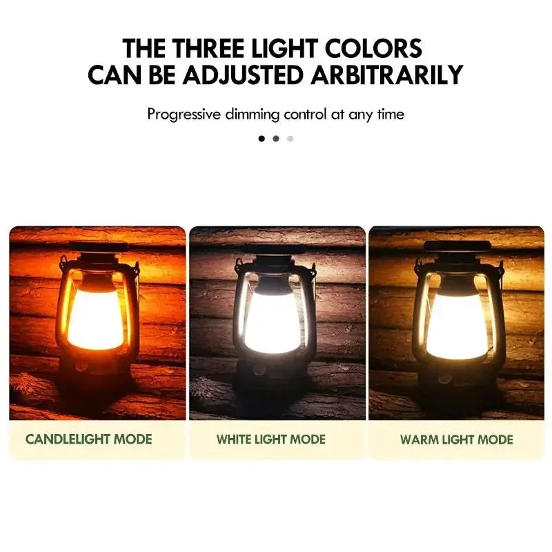 Charging lantern by Simples Market; retro horse design with candlelight, white, and warm light modes for outdoor decor