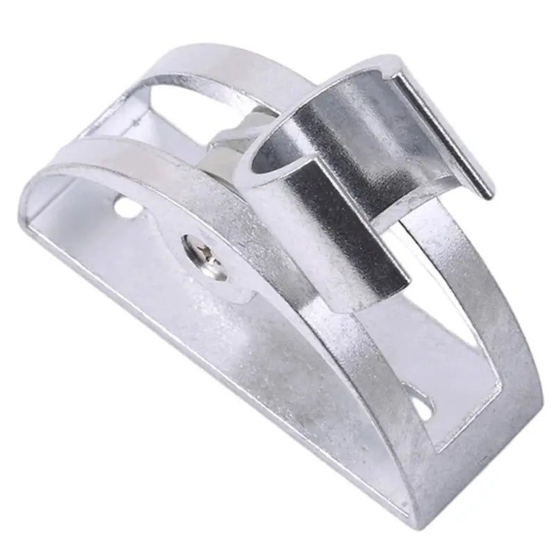 Adjustable chrome hand shower holder bracket with clamp-style mount, metal finish