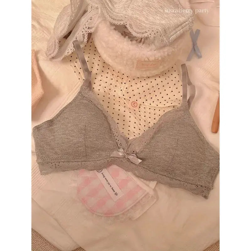 Bra SP&CITY Sweet Girl triangle-cup lace, gray, wire-free with adjustable straps